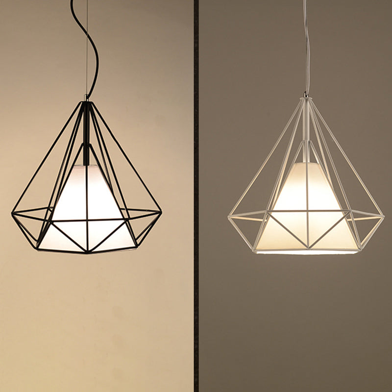 Zeitgenössische industrielle Eisengewebe Diamant 1-Licht Pendelleuchte für Esszimmer 