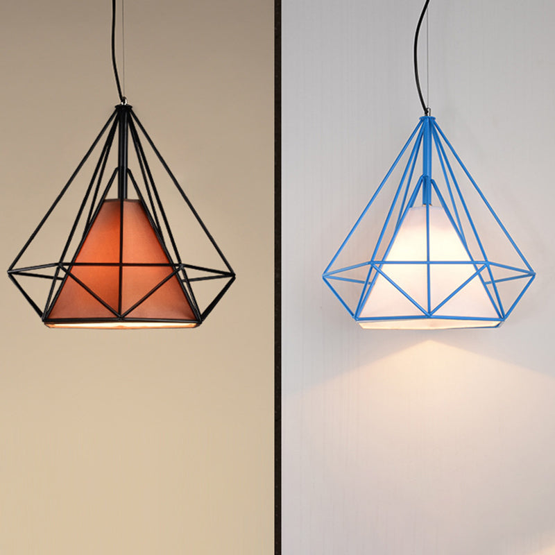 Zeitgenössische industrielle Eisengewebe Diamant 1-Licht Pendelleuchte für Esszimmer 