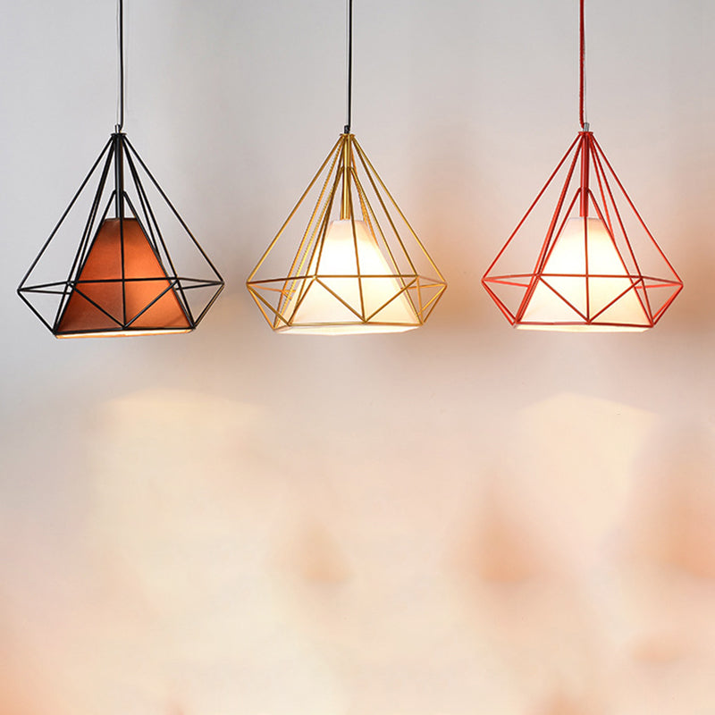 Zeitgenössische industrielle Eisengewebe Diamant 1-Licht Pendelleuchte für Esszimmer 