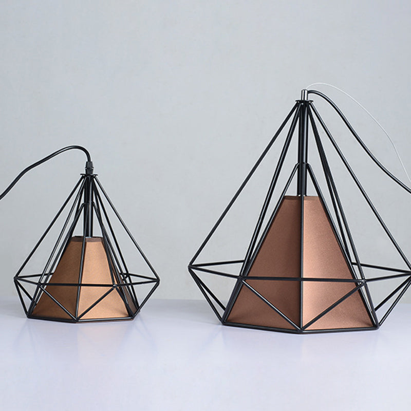 Zeitgenössische industrielle Eisengewebe Diamant 1-Licht Pendelleuchte für Esszimmer 