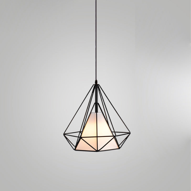 Zeitgenössische industrielle Eisengewebe Diamant 1-Licht Pendelleuchte für Esszimmer 