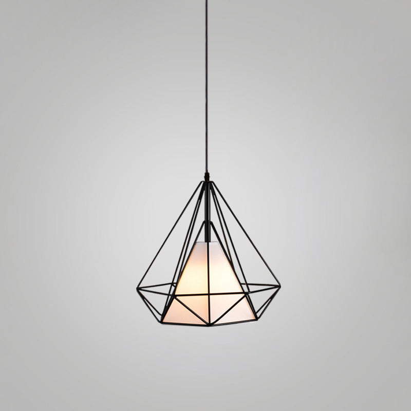 Zeitgenössische industrielle Eisengewebe Diamant 1-Licht Pendelleuchte für Esszimmer 