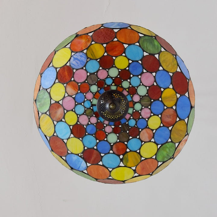 Lámparas de araña de 3 luces con patrón redondo de cúpula de hierro de vidrio teñido tradicional Tiffany para sala de estar 