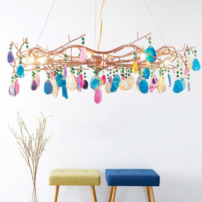 Moderne Art Deco Geschnitten Achat Eisen Zweig Scheibe 6/8 Licht Kronleuchter Für Wohnzimmer 