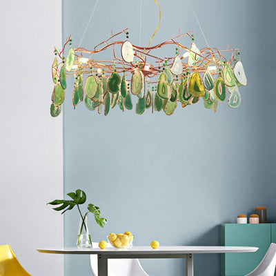 Moderne Art Deco Geschnitten Achat Eisen Zweig Scheibe 6/8 Licht Kronleuchter Für Wohnzimmer 