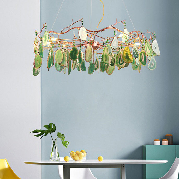 Moderne Art Deco Geschnitten Achat Eisen Zweig Scheibe 6/8 Licht Kronleuchter Für Wohnzimmer 