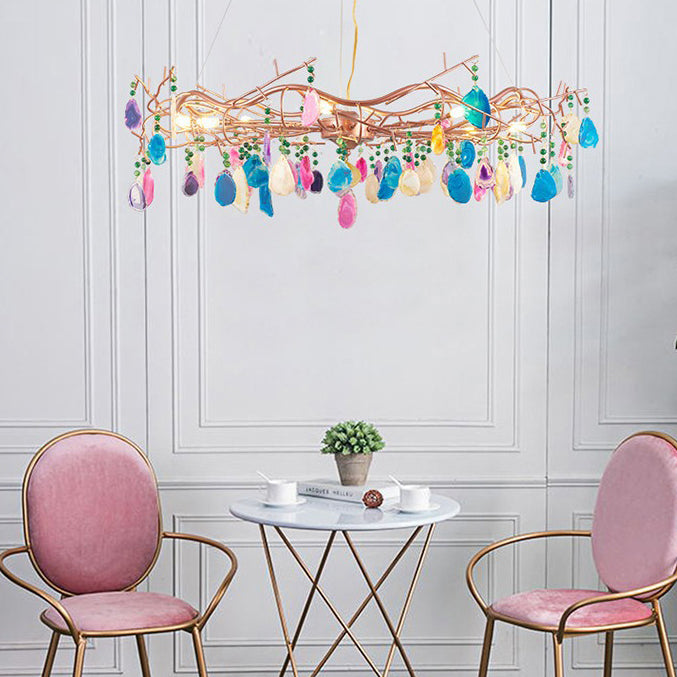 Moderne Art Deco Geschnitten Achat Eisen Zweig Scheibe 6/8 Licht Kronleuchter Für Wohnzimmer 
