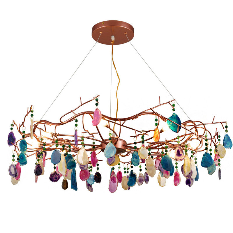 Moderne Art Deco Geschnitten Achat Eisen Zweig Scheibe 6/8 Licht Kronleuchter Für Wohnzimmer 