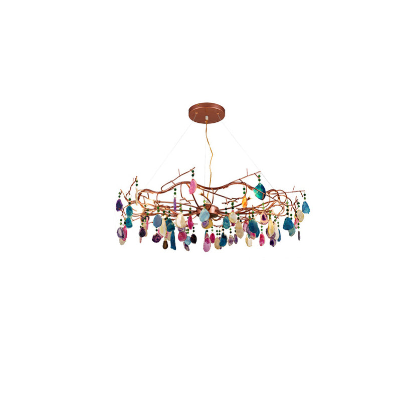 Moderne Art Deco Geschnitten Achat Eisen Zweig Scheibe 6/8 Licht Kronleuchter Für Wohnzimmer 