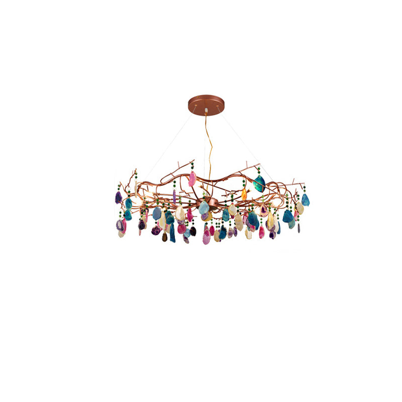 Moderne Art Deco Geschnitten Achat Eisen Zweig Scheibe 6/8 Licht Kronleuchter Für Wohnzimmer 
