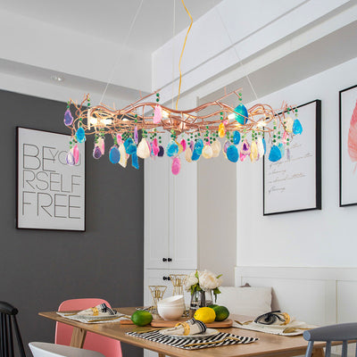 Moderne Art Deco Geschnitten Achat Eisen Zweig Scheibe 6/8 Licht Kronleuchter Für Wohnzimmer 