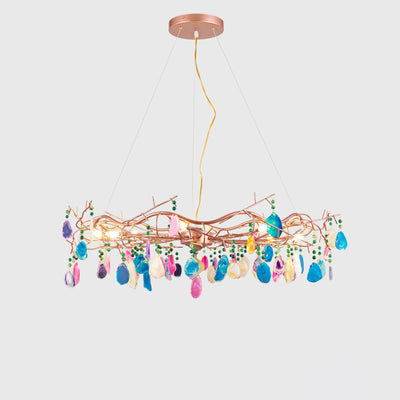 Moderne Art Deco Geschnitten Achat Eisen Zweig Scheibe 6/8 Licht Kronleuchter Für Wohnzimmer 