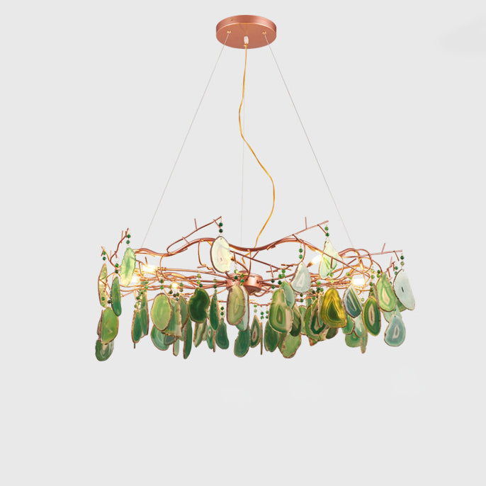 Moderne Art Deco Geschnitten Achat Eisen Zweig Scheibe 6/8 Licht Kronleuchter Für Wohnzimmer 