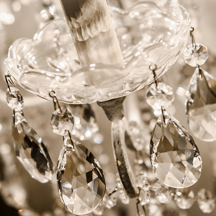 Traditional Vintage Iron Glass Crystal Pendant Candlestick 4-Light Table Lamp For Bedroom