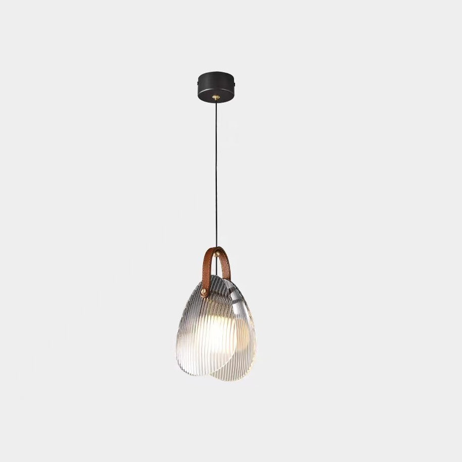 Modern Art Deco Iron Copper Glass Leather Shell Streak LED Pendant Light For Bedside