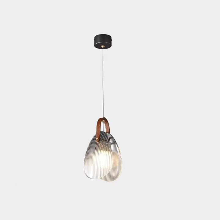 Modern Art Deco Iron Copper Glass Leather Shell Streak LED Pendant Light For Bedside