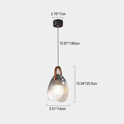 Luz colgante LED moderna de hierro, cobre, vidrio, cuero, concha y rayas Art Deco para mesita de noche 
