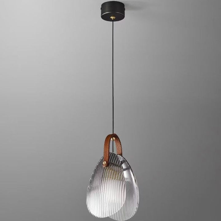 Modern Art Deco Iron Copper Glass Leather Shell Streak LED Pendant Light For Bedside