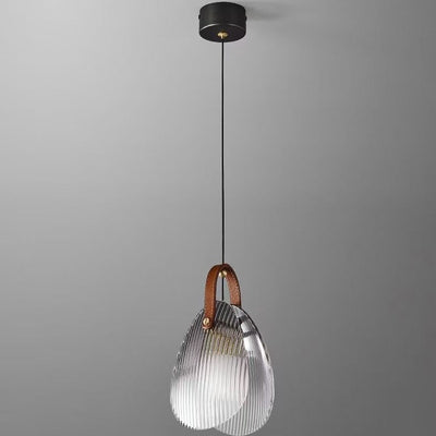 Luz colgante LED moderna de hierro, cobre, vidrio, cuero, concha y rayas Art Deco para mesita de noche 