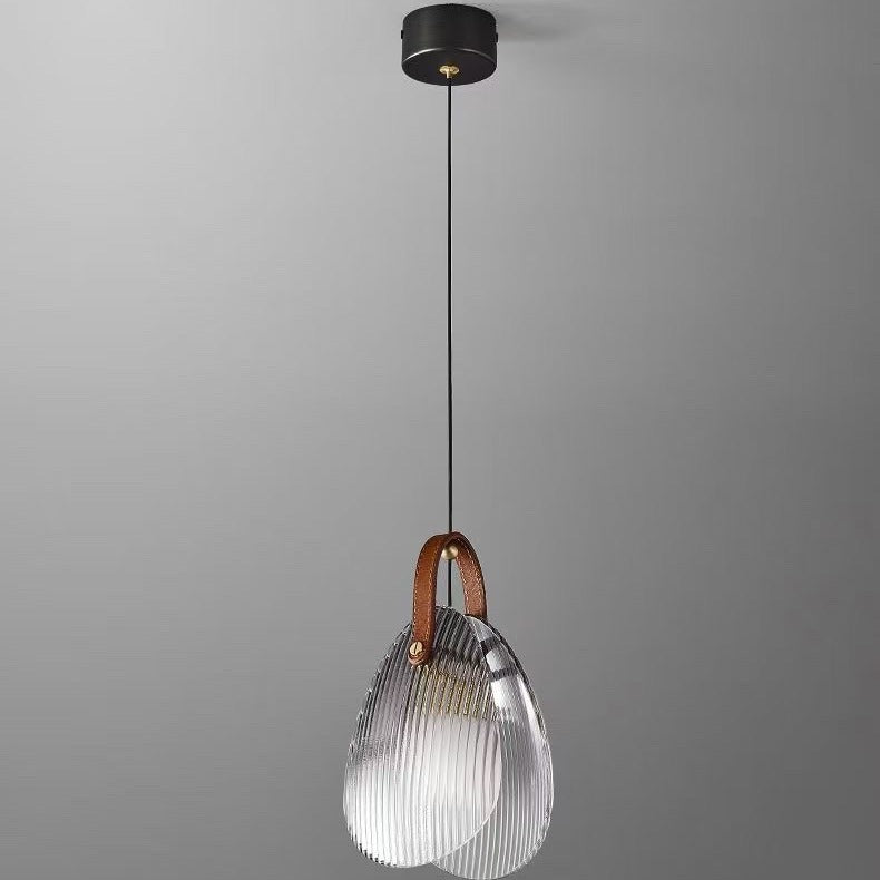 Luz colgante LED moderna de hierro, cobre, vidrio, cuero, concha y rayas Art Deco para mesita de noche 