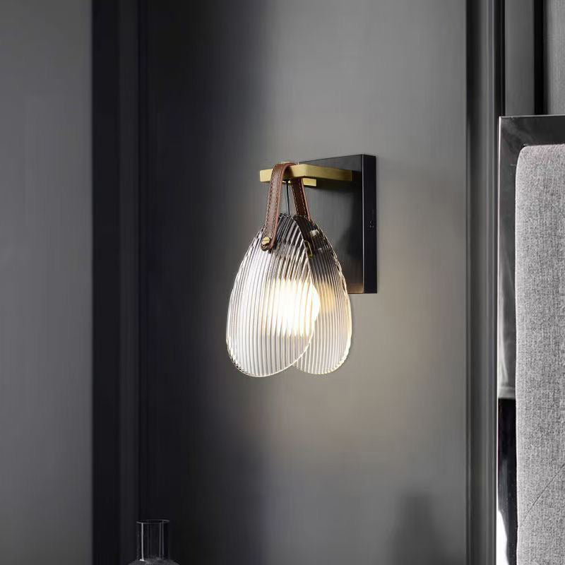 Modern Art Deco Iron Brass Glass Leather Shell Streak LED Wall Sconce Lamp For Bedside