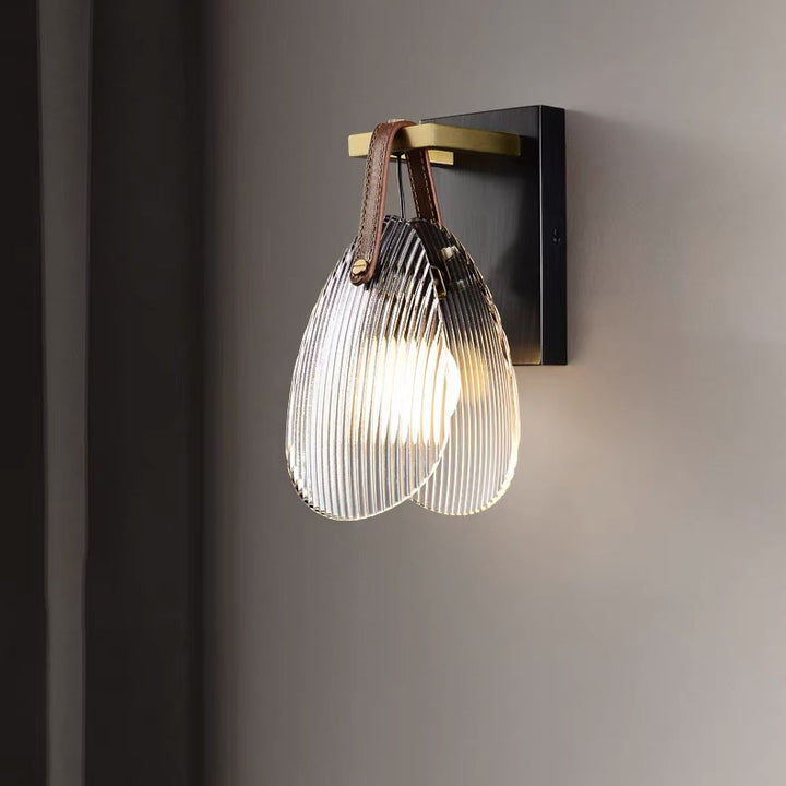 Modern Art Deco Iron Brass Glass Leather Shell Streak LED Wall Sconce Lamp For Bedside