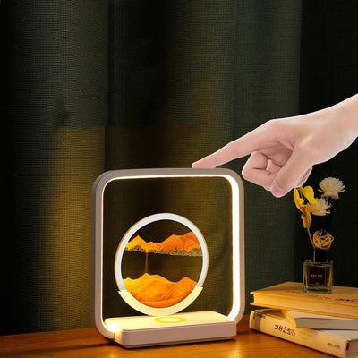Lampe de table LED à lumière nocturne pour chevet avec peinture sur sable carrée Art déco moderne en métal, ABS, verre de silice, chargement sans fil USB, variateur tactile 