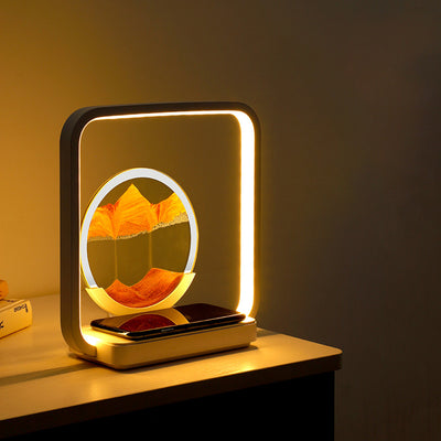 Lampe de table LED à lumière nocturne pour chevet avec peinture sur sable carrée Art déco moderne en métal, ABS, verre de silice, chargement sans fil USB, variateur tactile 