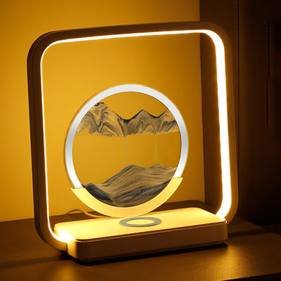 Lampe de table LED à lumière nocturne pour chevet avec peinture sur sable carrée Art déco moderne en métal, ABS, verre de silice, chargement sans fil USB, variateur tactile 