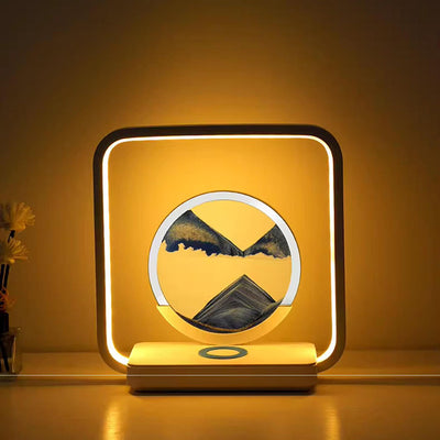 Lampe de table LED à lumière nocturne pour chevet avec peinture sur sable carrée Art déco moderne en métal, ABS, verre de silice, chargement sans fil USB, variateur tactile 