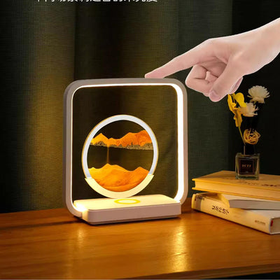 Lampe de table LED à lumière nocturne pour chevet avec peinture sur sable carrée Art déco moderne en métal, ABS, verre de silice, chargement sans fil USB, variateur tactile 