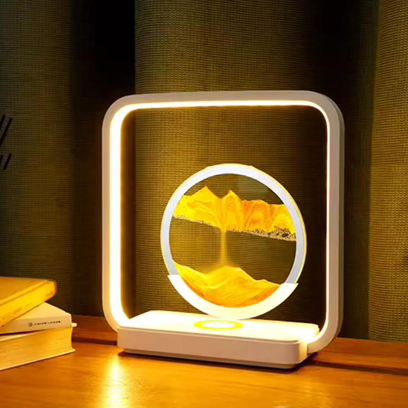 Lampe de table LED à lumière nocturne pour chevet avec peinture sur sable carrée Art déco moderne en métal, ABS, verre de silice, chargement sans fil USB, variateur tactile 