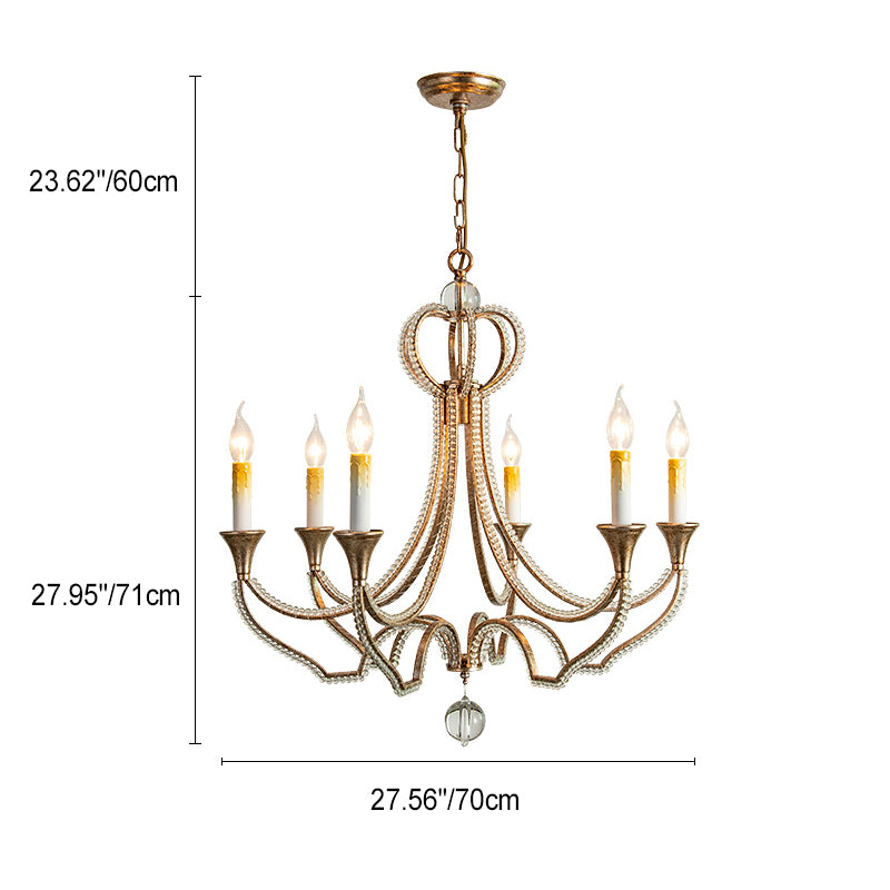 Traditional French Iron Crystal Candlestick 6-Light Chandeliers For Living Room