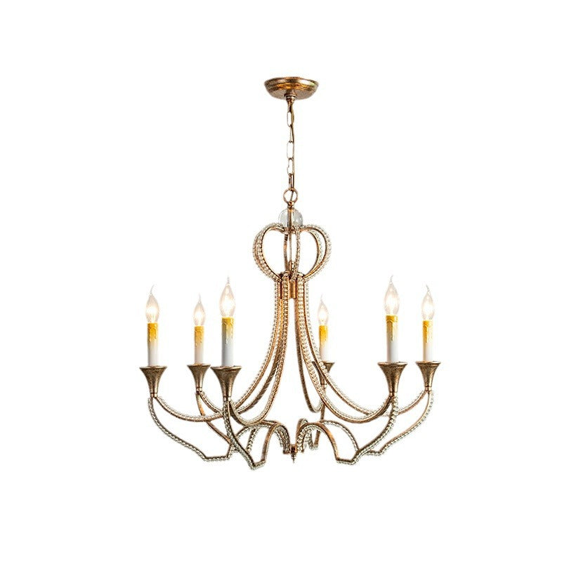 Traditional French Iron Crystal Candlestick 6-Light Chandeliers For Living Room