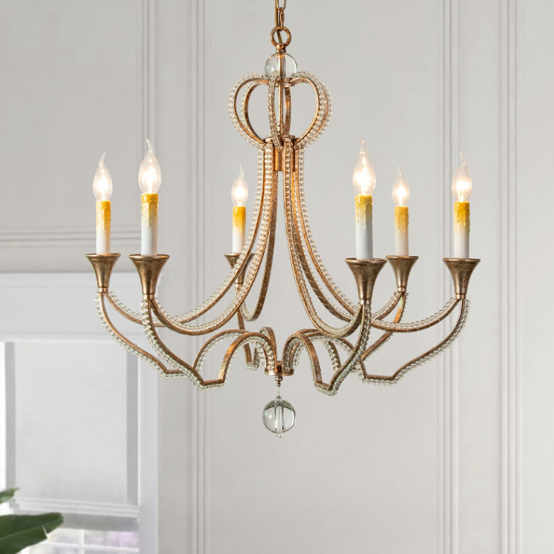 Traditional French Iron Crystal Candlestick 6-Light Chandeliers For Living Room