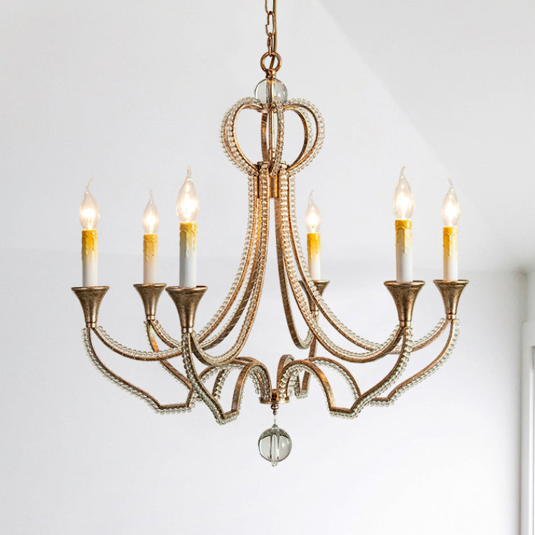 Traditional French Iron Crystal Candlestick 6-Light Chandeliers For Living Room