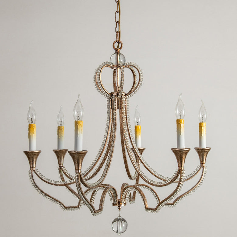 Traditional French Iron Crystal Candlestick 6-Light Chandeliers For Living Room
