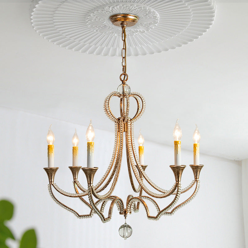 Traditional French Iron Crystal Candlestick 6-Light Chandeliers For Living Room