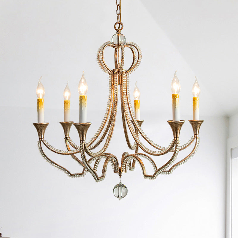Traditional French Iron Crystal Candlestick 6-Light Chandeliers For Living Room