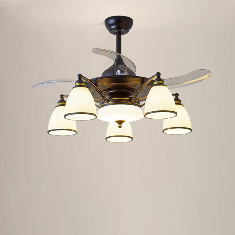 Traditioneller chinesischer Eisen-Glas-Acryl-Glocken-Deckenventilator mit 5/6/8/10 Lichtern für das Wohnzimmer 