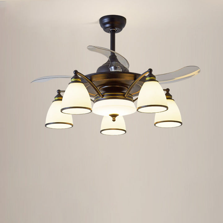 Traditioneller chinesischer Eisen-Glas-Acryl-Glocken-Deckenventilator mit 5/6/8/10 Lichtern für das Wohnzimmer 
