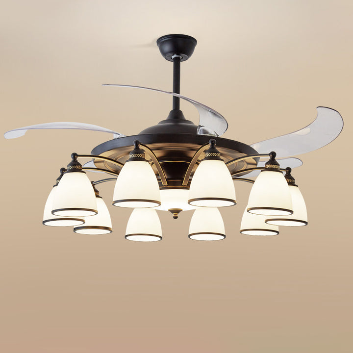 Traditioneller chinesischer Eisen-Glas-Acryl-Glocken-Deckenventilator mit 5/6/8/10 Lichtern für das Wohnzimmer 