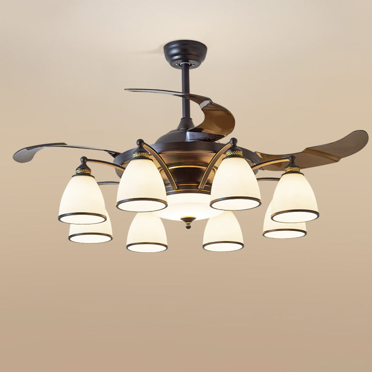 Traditioneller chinesischer Eisen-Glas-Acryl-Glocken-Deckenventilator mit 5/6/8/10 Lichtern für das Wohnzimmer 
