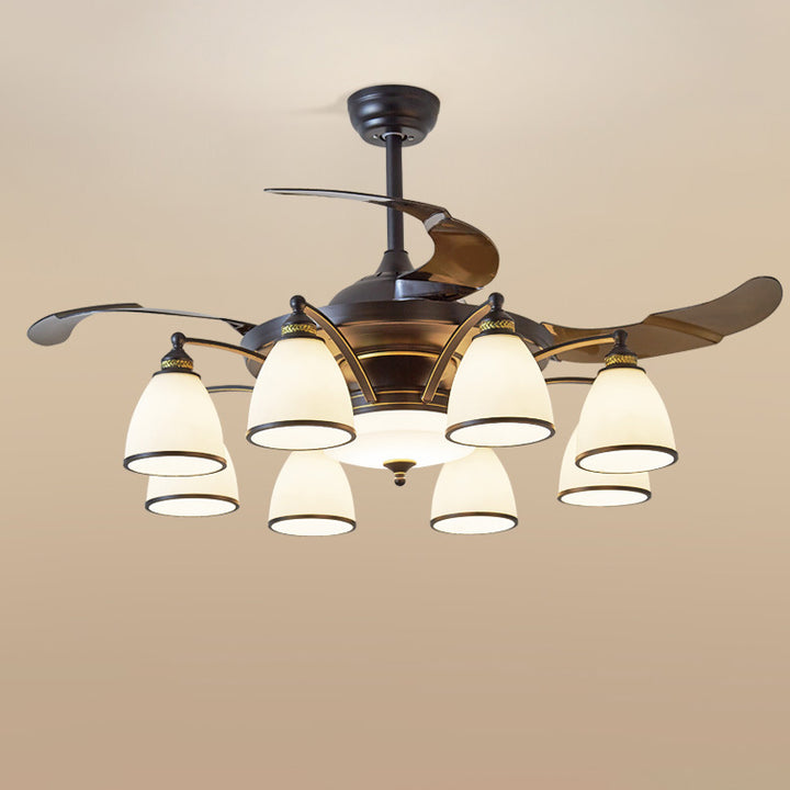 Traditioneller chinesischer Eisen-Glas-Acryl-Glocken-Deckenventilator mit 5/6/8/10 Lichtern für das Wohnzimmer 
