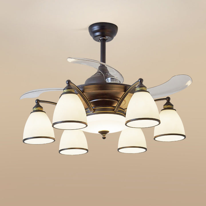 Traditioneller chinesischer Eisen-Glas-Acryl-Glocken-Deckenventilator mit 5/6/8/10 Lichtern für das Wohnzimmer 
