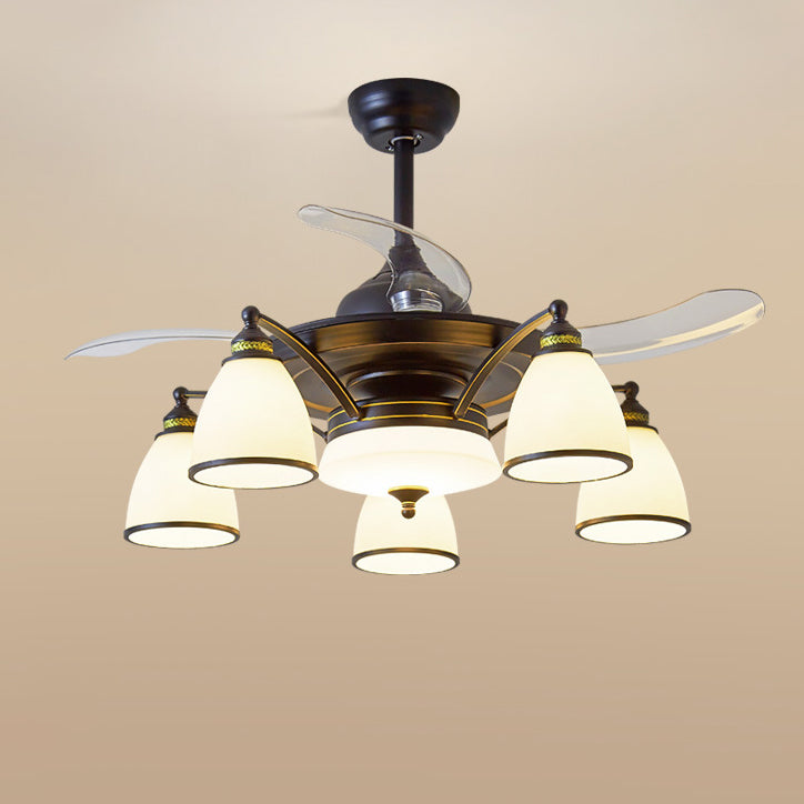Traditioneller chinesischer Eisen-Glas-Acryl-Glocken-Deckenventilator mit 5/6/8/10 Lichtern für das Wohnzimmer 