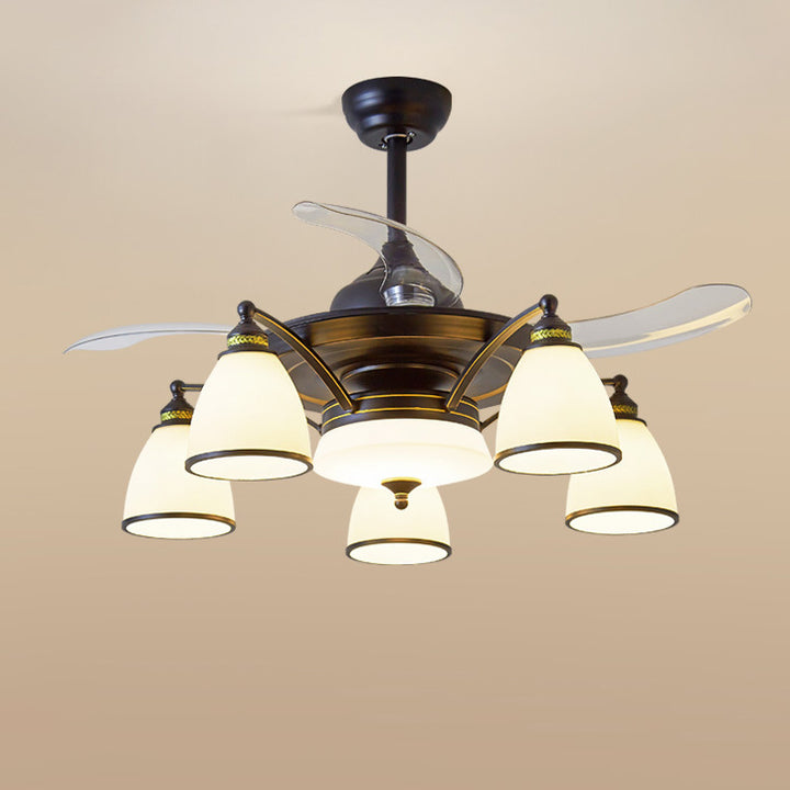 Traditioneller chinesischer Eisen-Glas-Acryl-Glocken-Deckenventilator mit 5/6/8/10 Lichtern für das Wohnzimmer 