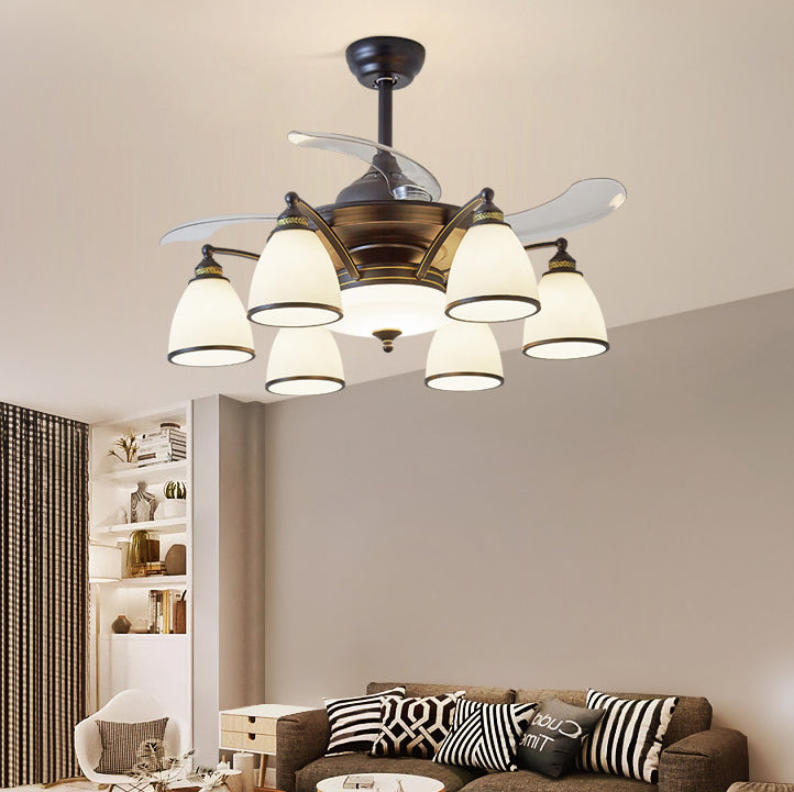 Traditioneller chinesischer Eisen-Glas-Acryl-Glocken-Deckenventilator mit 5/6/8/10 Lichtern für das Wohnzimmer 