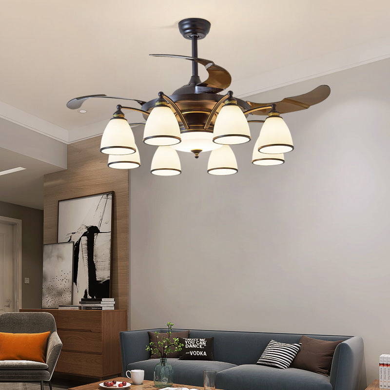 Traditioneller chinesischer Eisen-Glas-Acryl-Glocken-Deckenventilator mit 5/6/8/10 Lichtern für das Wohnzimmer 