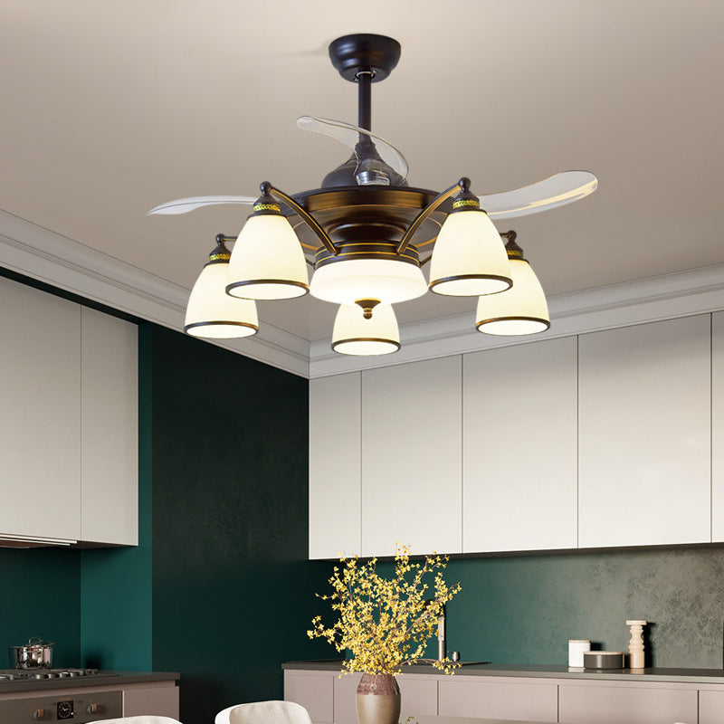 Traditioneller chinesischer Eisen-Glas-Acryl-Glocken-Deckenventilator mit 5/6/8/10 Lichtern für das Wohnzimmer 